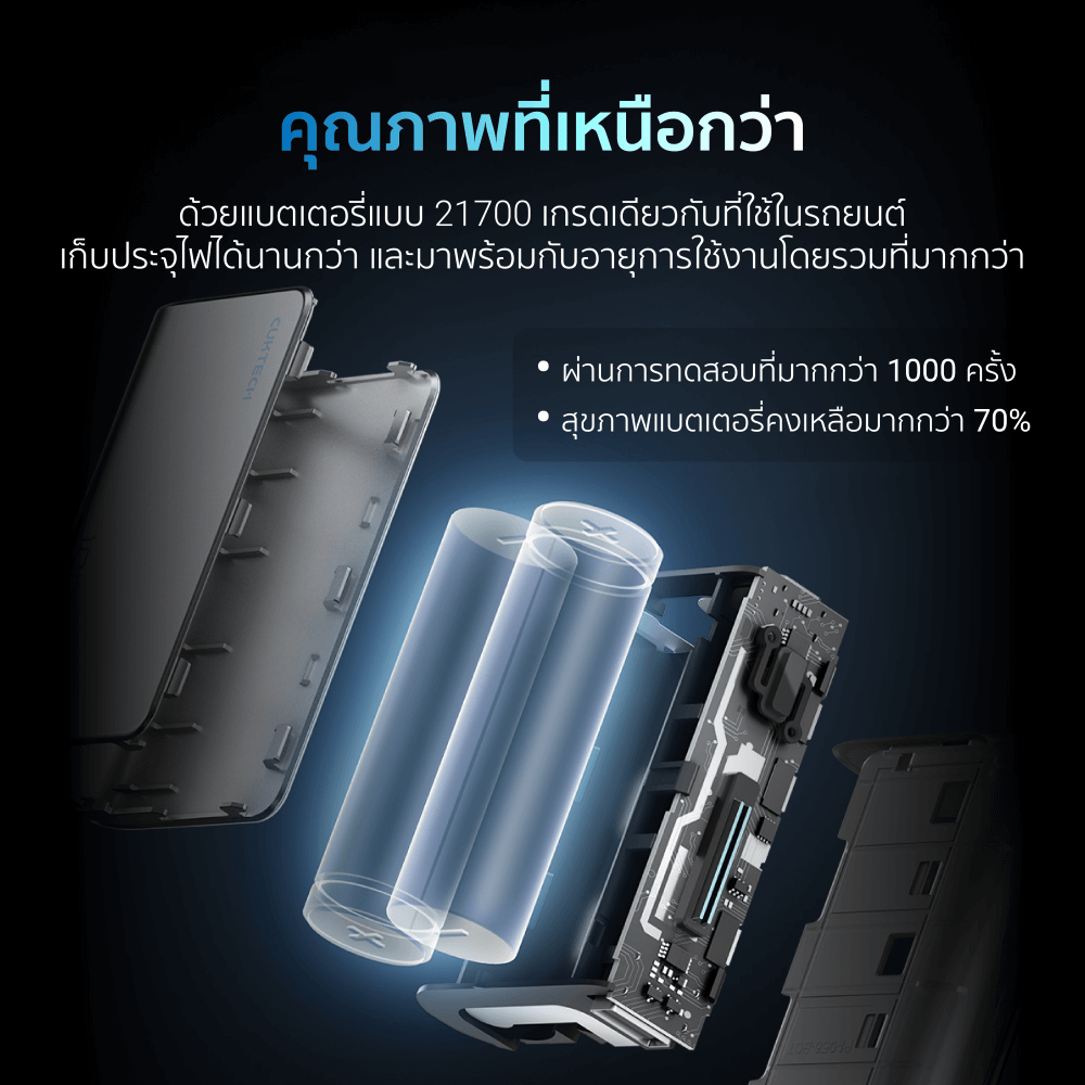 แบตเตอรี่สำรอง CUKTECH AURA PB100S 10000 mAh สีใส จ่ายไฟสูงสุด 33W